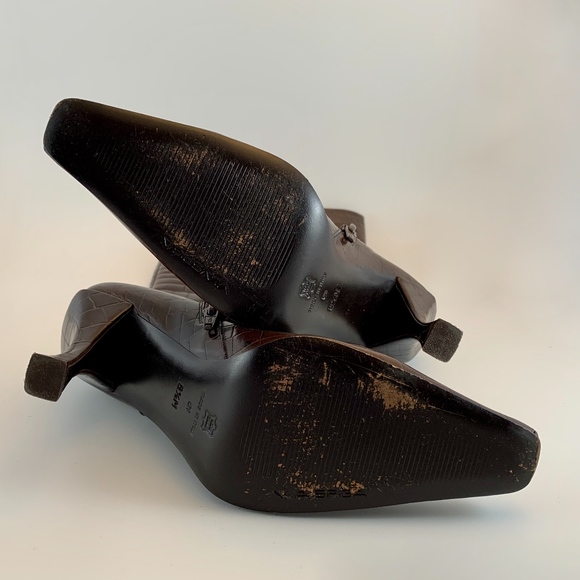 Via Spiga Croc Embossed Brown Leather Boots - Picture 7 of 8